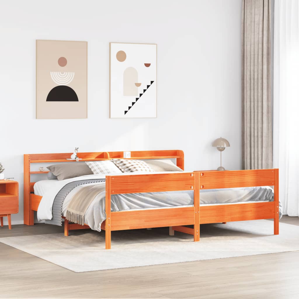 Cadre De Lit Sans Matelas Cire Marron 135X190Cm Bois Pin Massif