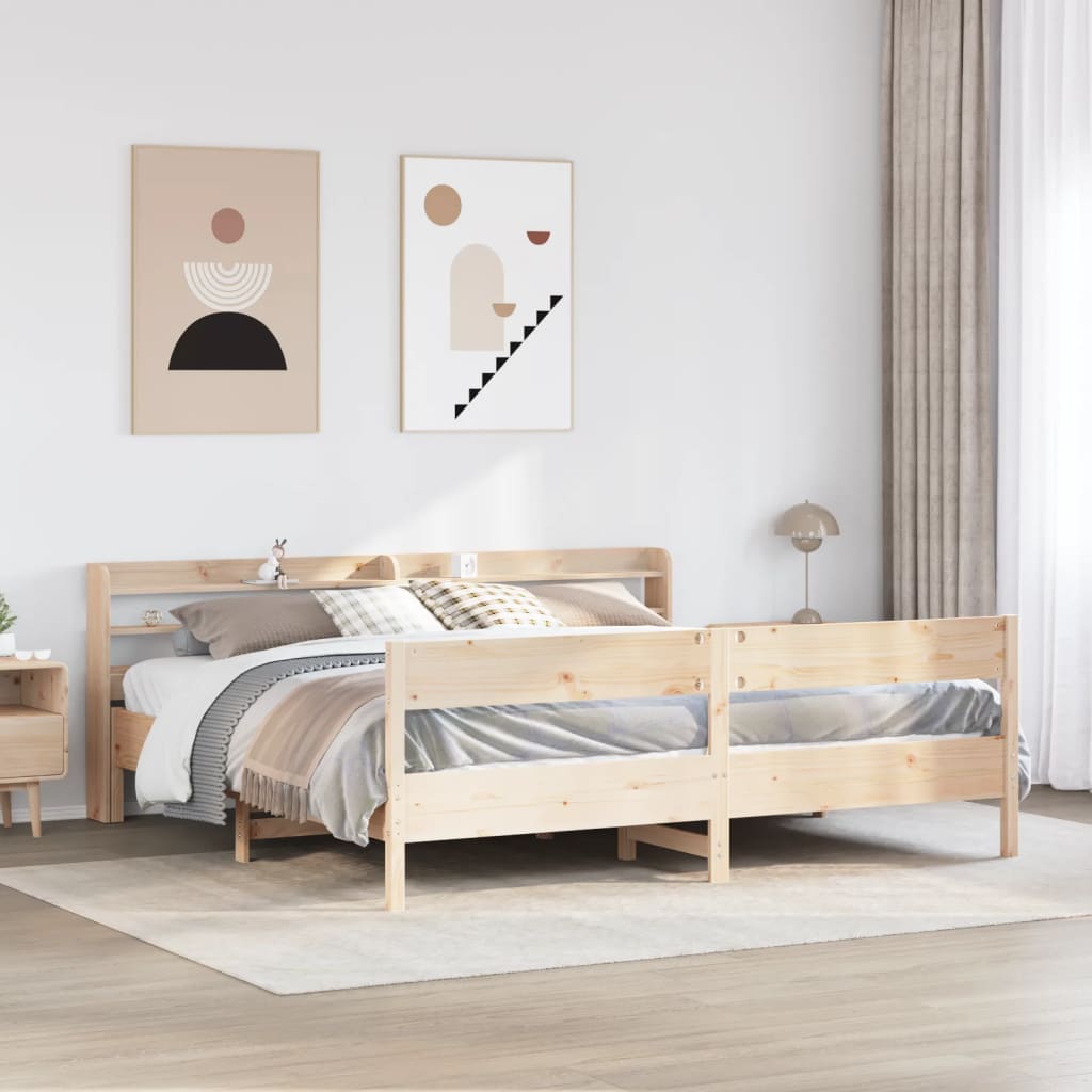 Cadre De Lit Sans Matelas Cire Marron 135X190Cm Bois Pin Massif