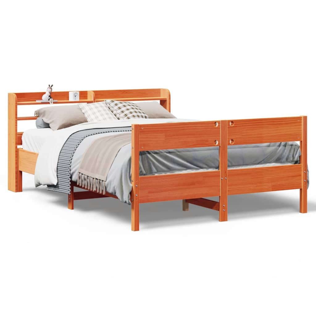 Cadre De Lit Sans Matelas Cire Marron 135X190Cm Bois Pin Massif