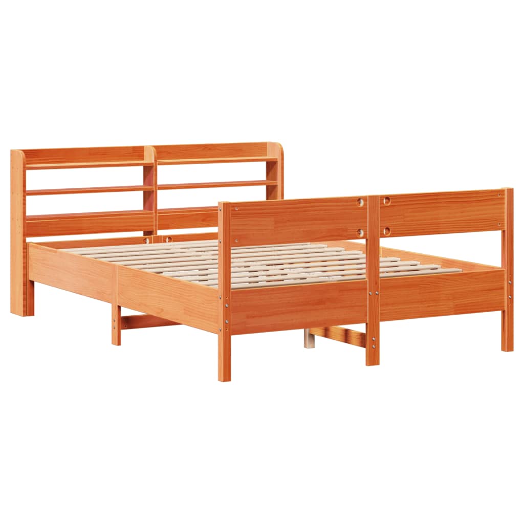 Cadre De Lit Sans Matelas Cire Marron 135X190Cm Bois Pin Massif