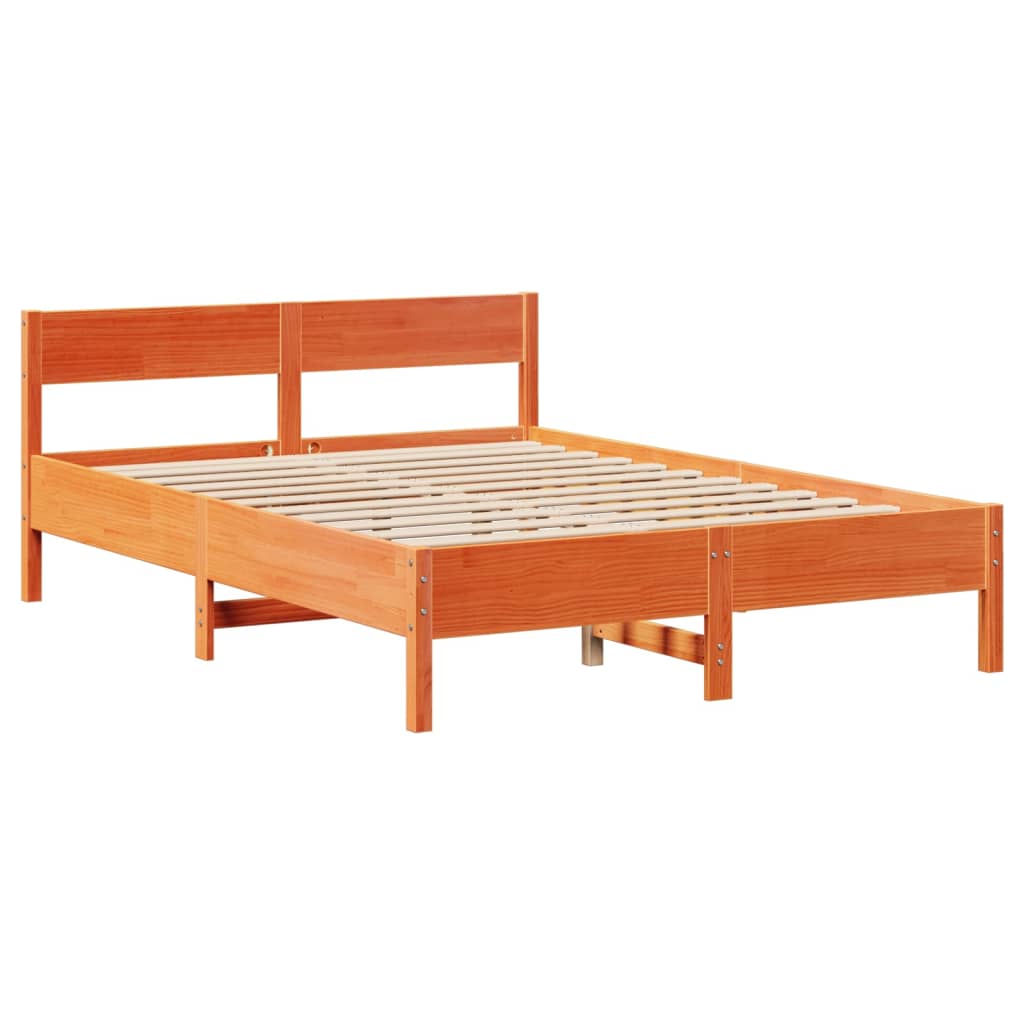 Cadre De Lit Sans Matelas Cire Marron 135X190Cm Bois Pin Massif