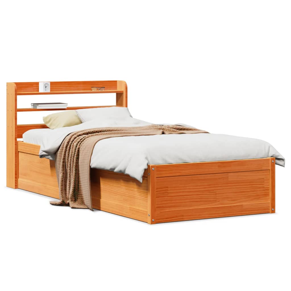 Cadre De Lit Et Tête De Lit Cire Marron Bois De Pin