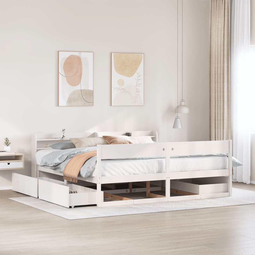 Cadre De Lit Sans Matelas Cire Marron 135X190Cm Bois Pin Massif