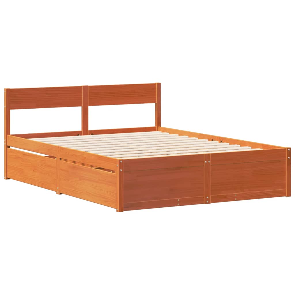 Cadre De Lit Sans Matelas Cire Marron 135X190Cm Bois Pin Massif