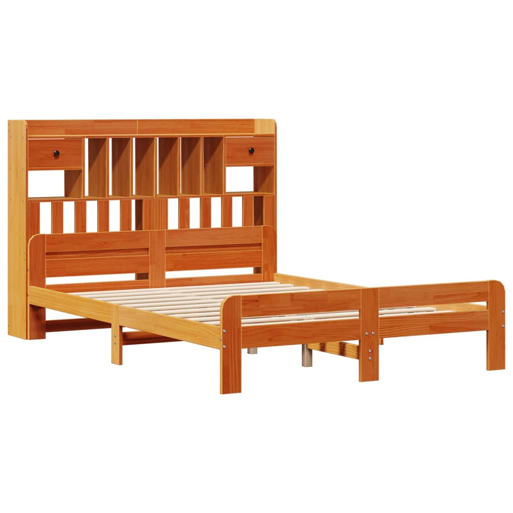 Lit Bibliothèque Sans Matelas Cire Marron 160X200 Cm Pin Massif