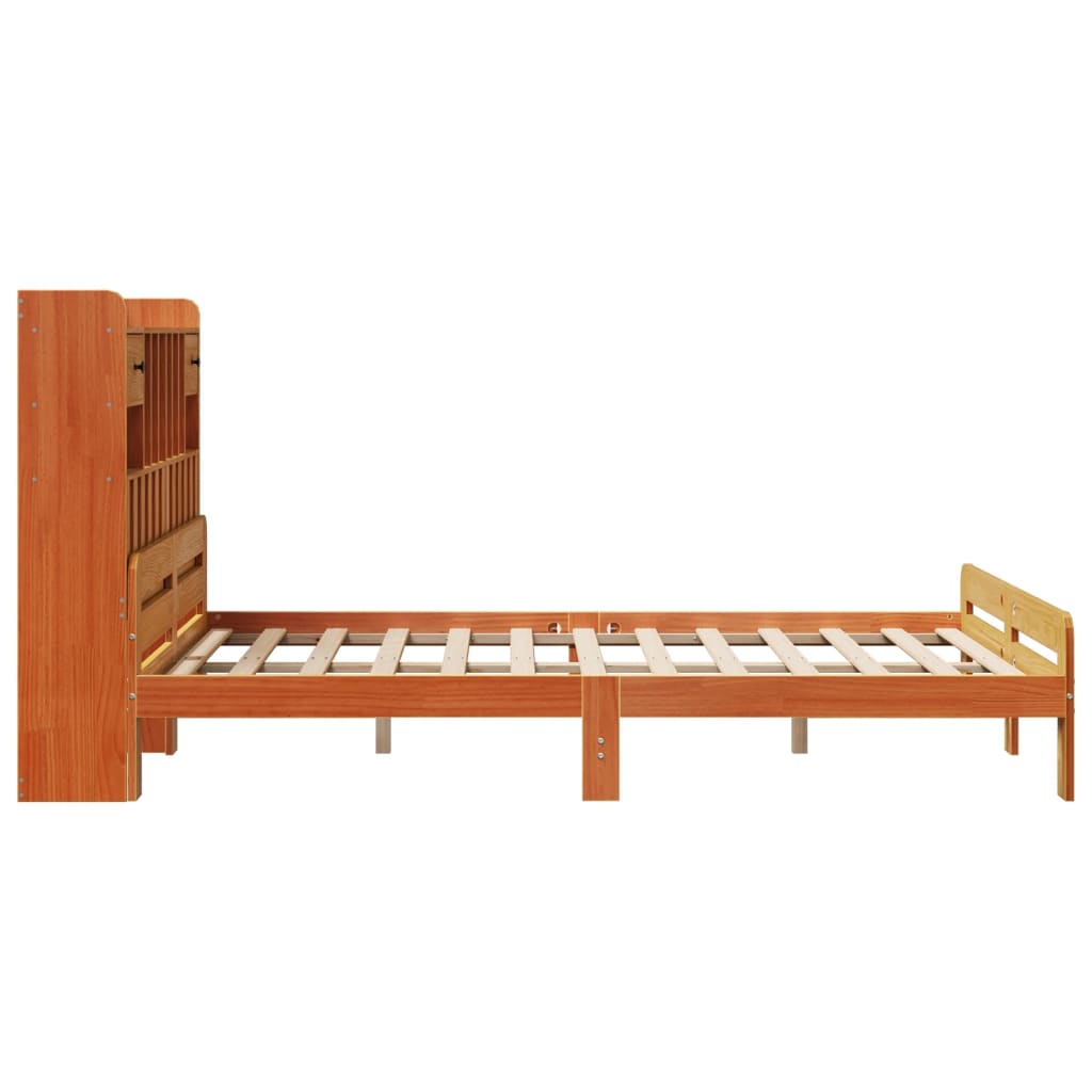 Lit Bibliothèque Sans Matelas Cire Marron 160X200 Cm Pin Massif