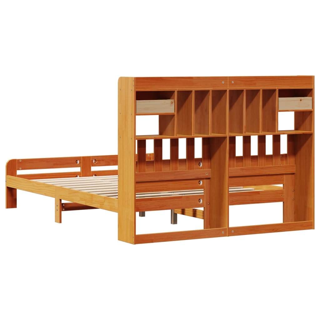 Lit Bibliothèque Sans Matelas Cire Marron 160X200 Cm Pin Massif