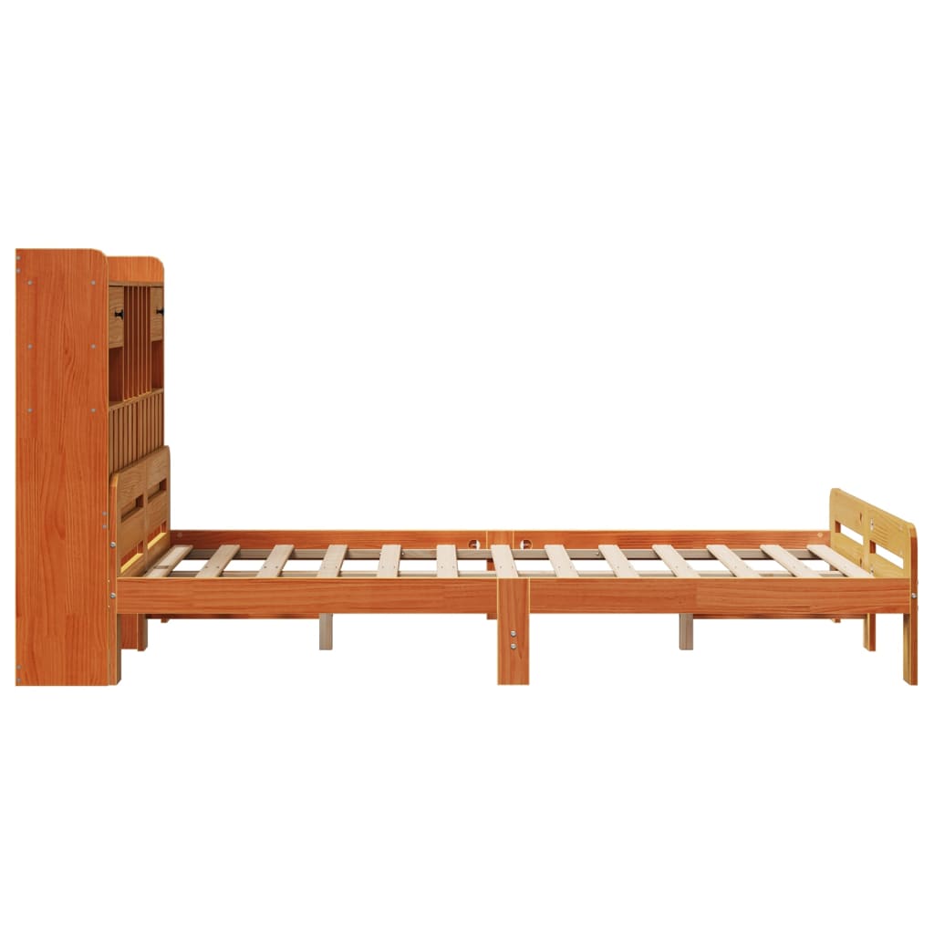 Lit Bibliothèque Sans Matelas Cire Marron 135X190 Cm Pin Massif