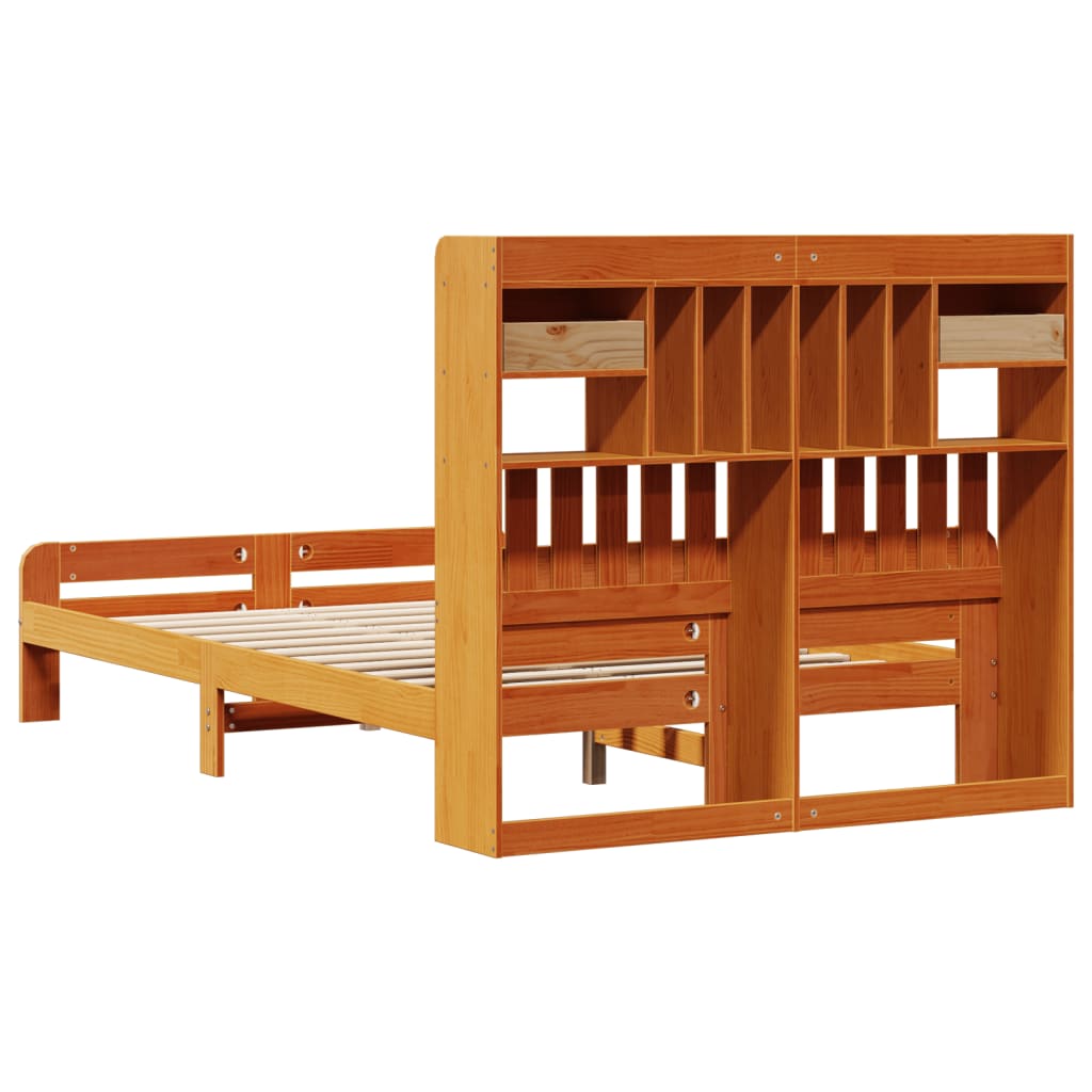 Lit Bibliothèque Sans Matelas Cire Marron 135X190 Cm Pin Massif