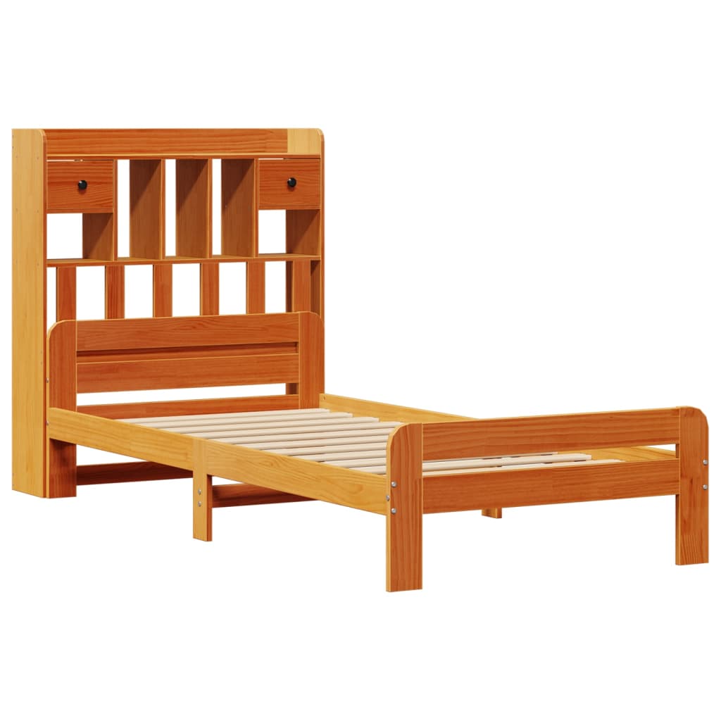 Lit Bibliothèque Sans Matelas Cire Marron 75X190 Cm Pin Massif