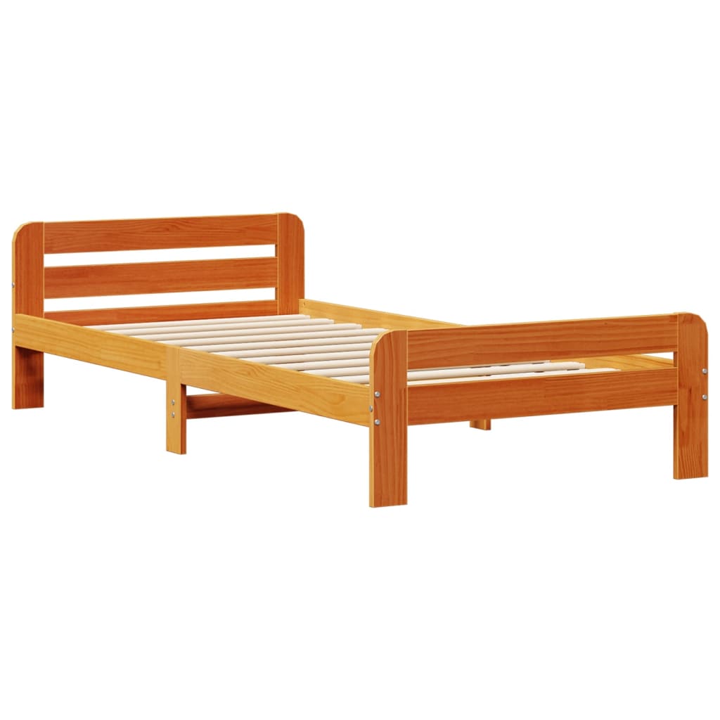 Lit Bibliothèque Sans Matelas Cire Marron 75X190 Cm Pin Massif