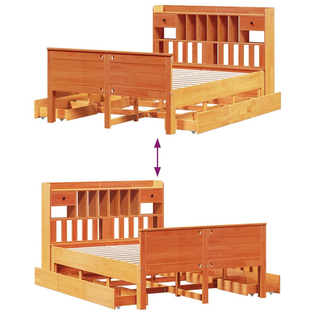 Lit Bibliothèque Sans Matelas Cire Marron 150X200 Cm Pin Massif