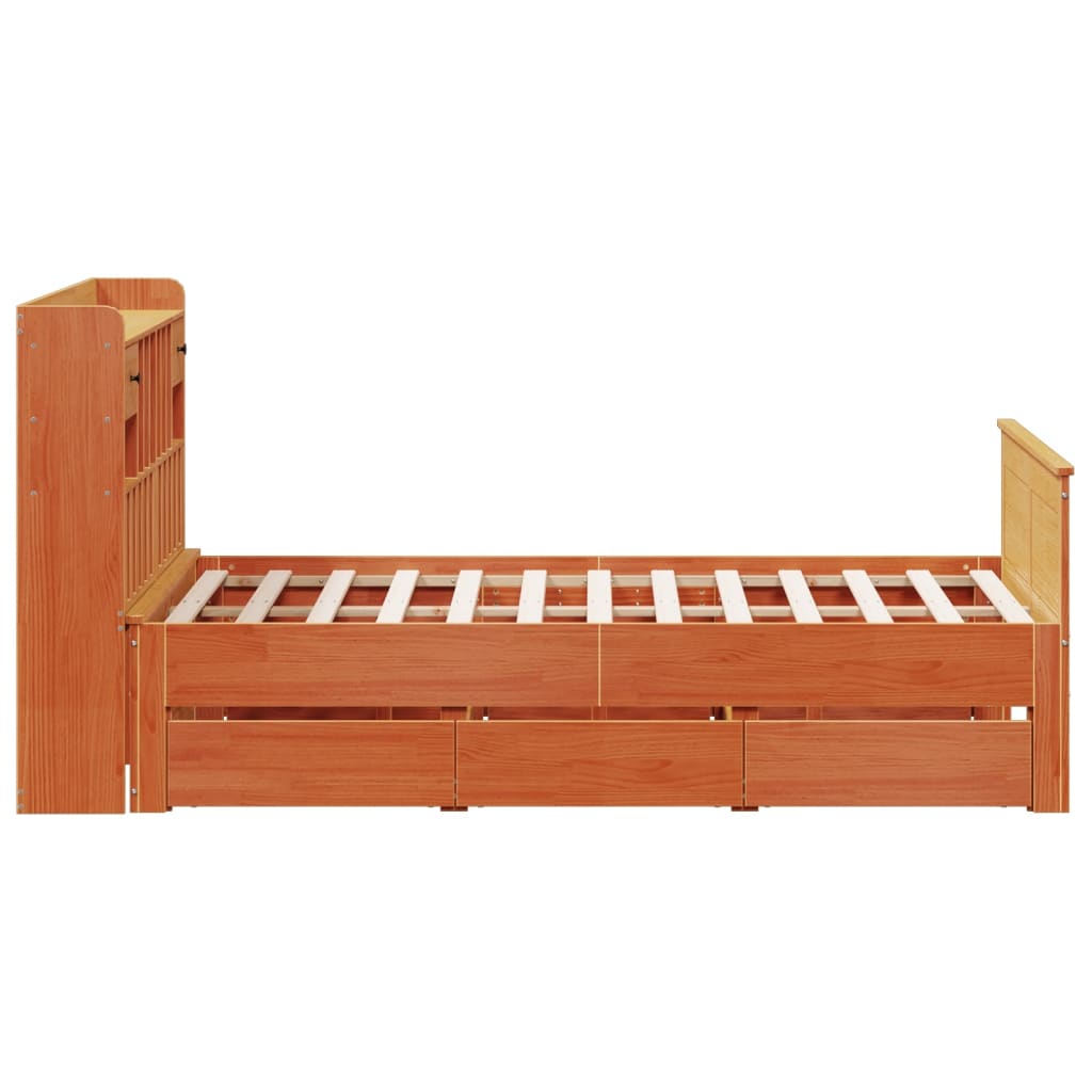 Lit Bibliothèque Sans Matelas Cire Marron 150X200 Cm Pin Massif