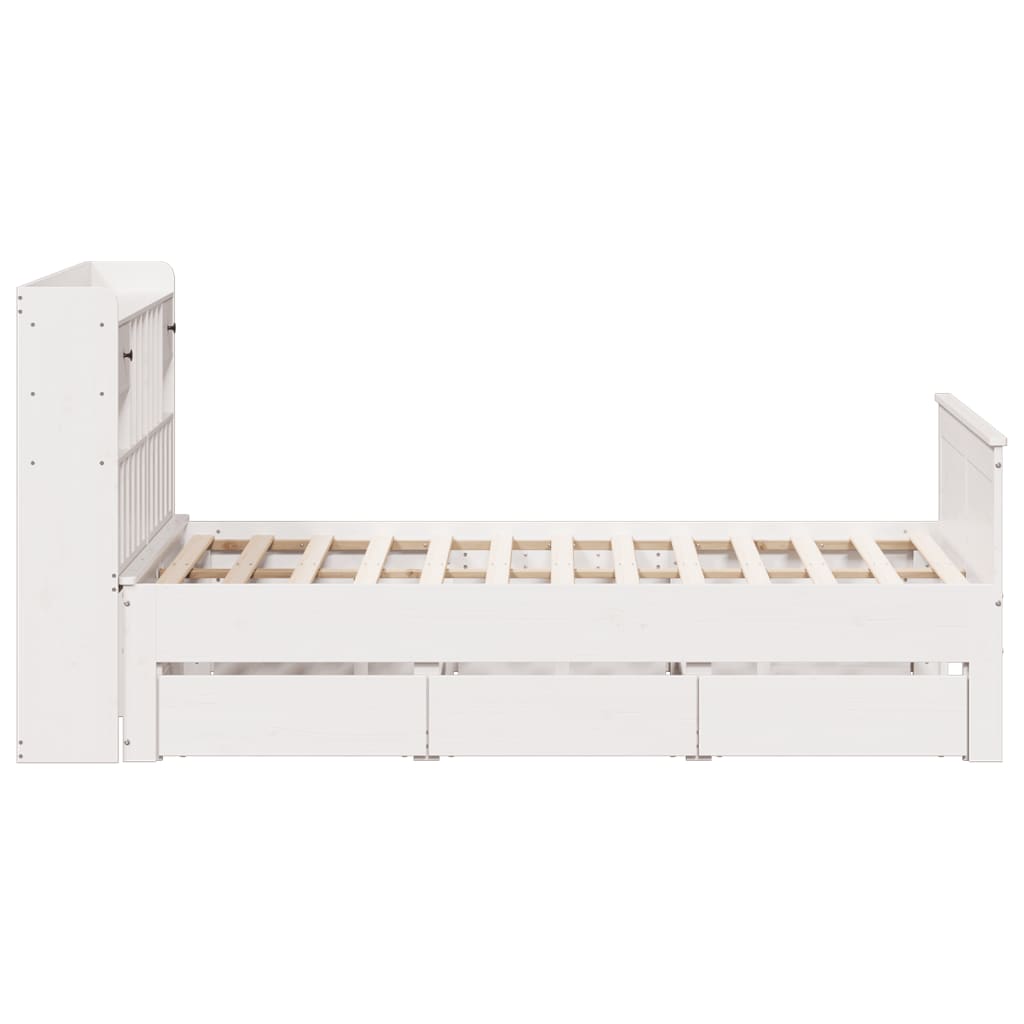 Lit Bibliothèque Sans Matelas Blanc 140X200 Cm Bois Pin Massif