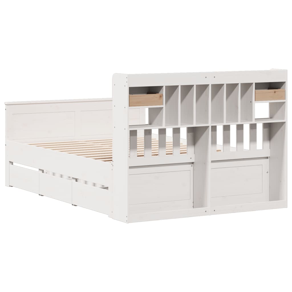 Lit Bibliothèque Sans Matelas Blanc 140X200 Cm Bois Pin Massif