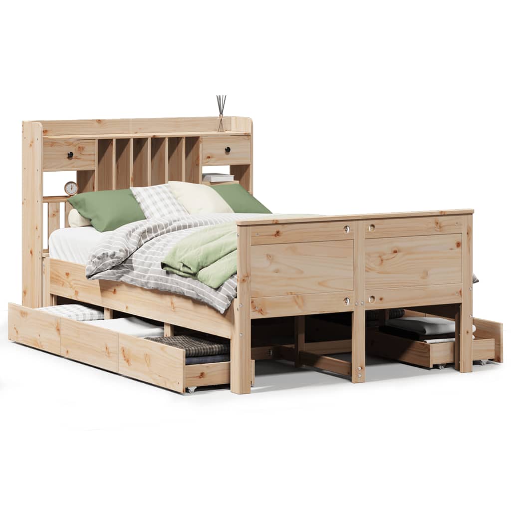 Lit Bibliothèque Sans Matelas 135X190 Cm Bois De Pin Massif