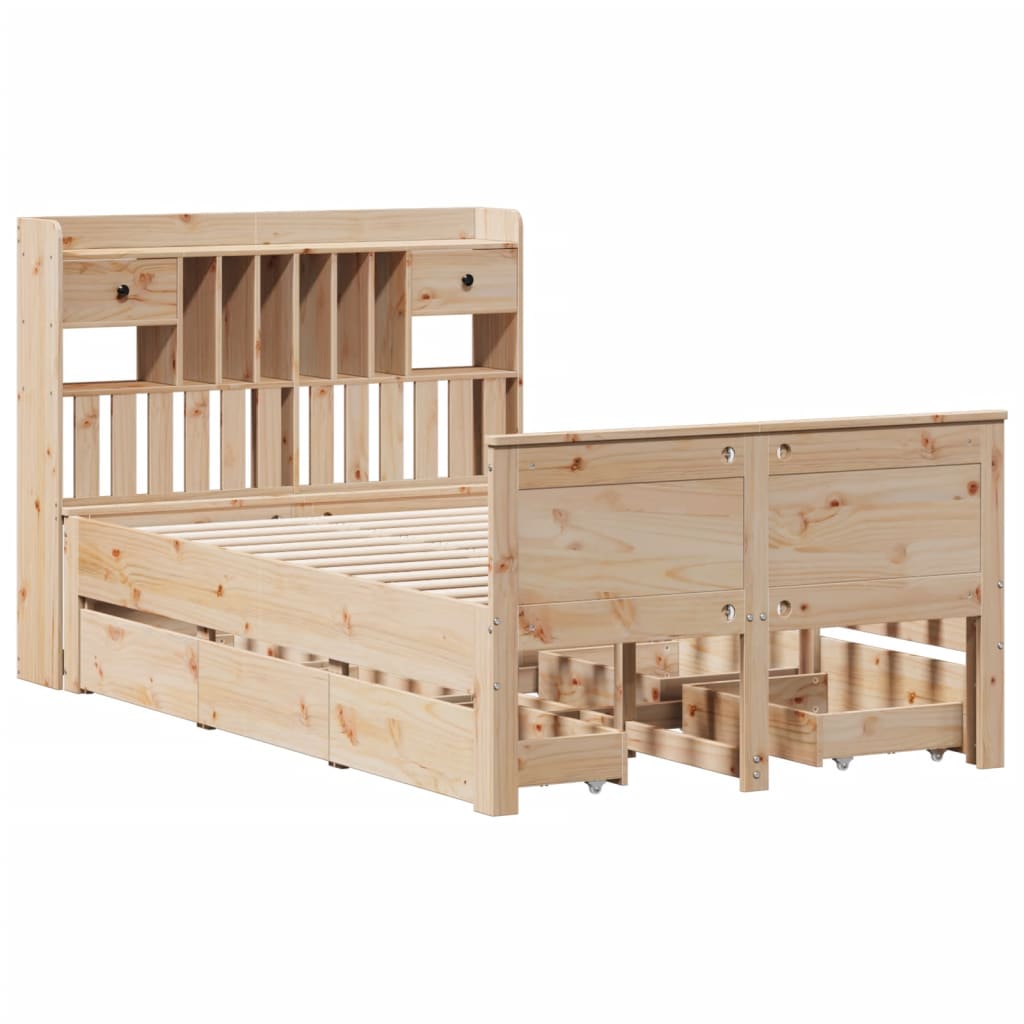 Lit Bibliothèque Sans Matelas 135X190 Cm Bois De Pin Massif
