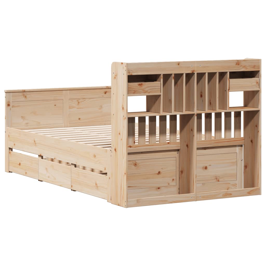 Lit Bibliothèque Sans Matelas 135X190 Cm Bois De Pin Massif