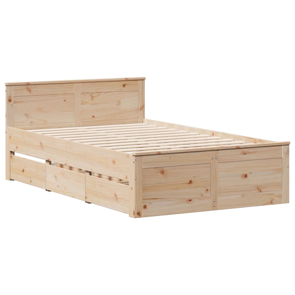 Lit Bibliothèque Sans Matelas 135X190 Cm Bois De Pin Massif