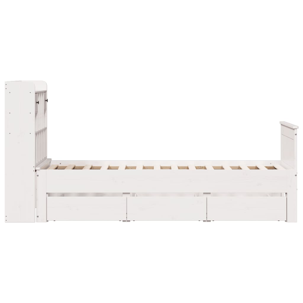 Lit Bibliothèque Sans Matelas Blanc 90X190Cm Bois De Pin Massif