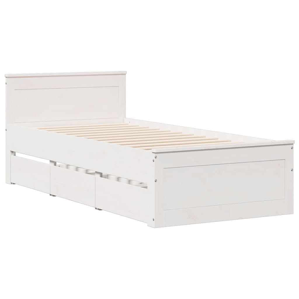 Lit Bibliothèque Sans Matelas Blanc 90X190Cm Bois De Pin Massif