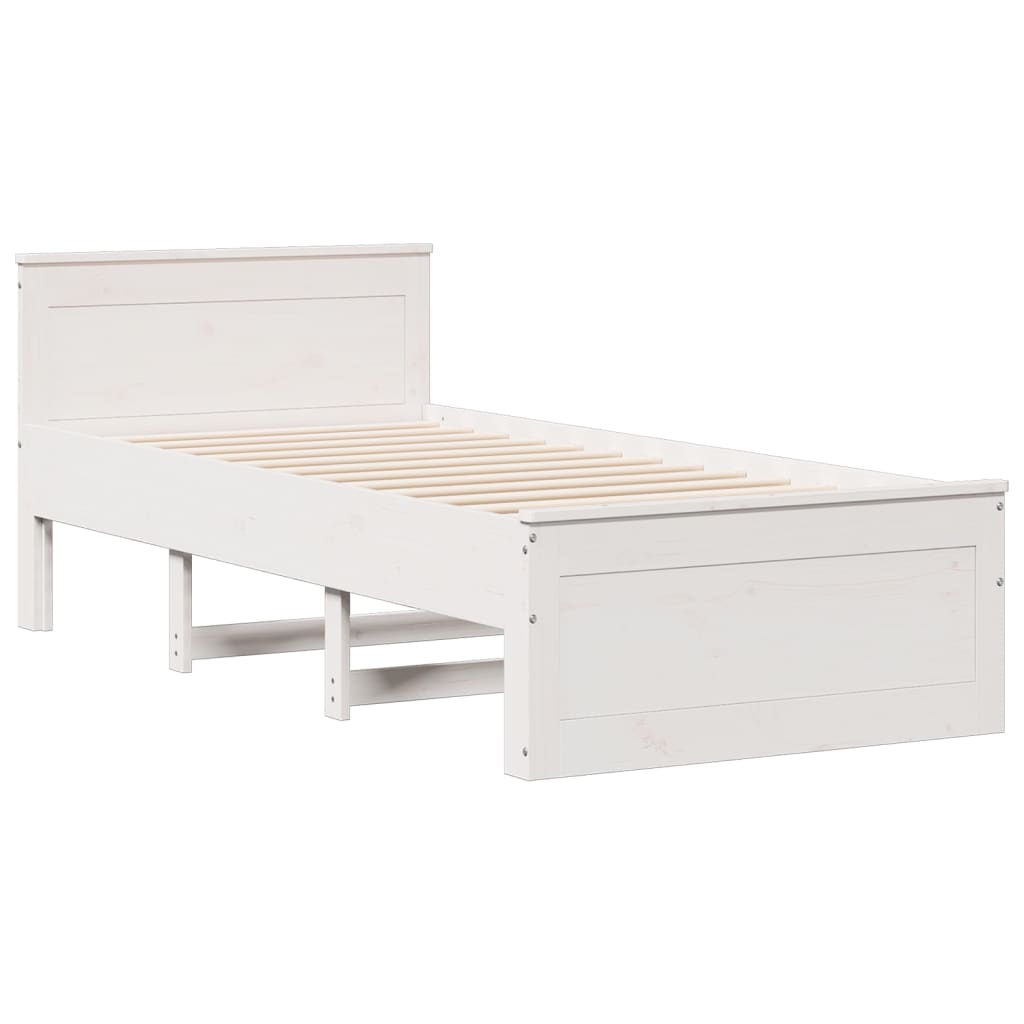 Lit Bibliothèque Sans Matelas Blanc 90X190Cm Bois De Pin Massif