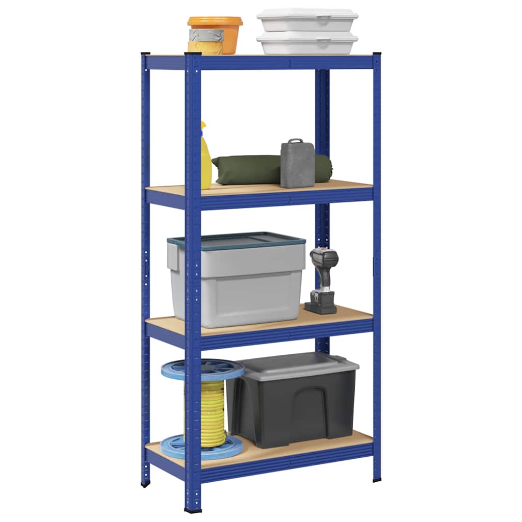 Étagère De Rangement À 4 Niveaux Acier Et Bois Ingénierie Bleu