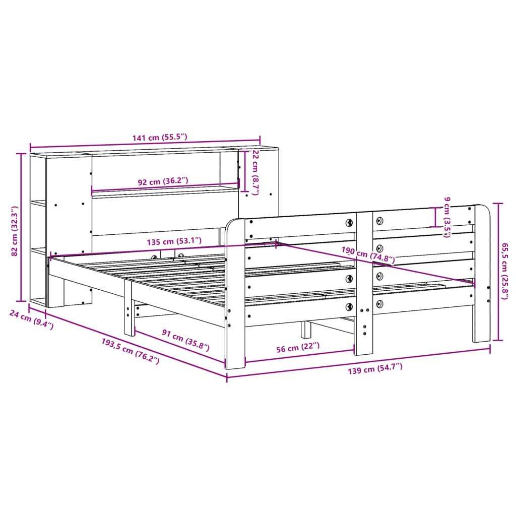 Cadre De Lit Sans Matelas 135X190 Cm Bois De Pin Massif
