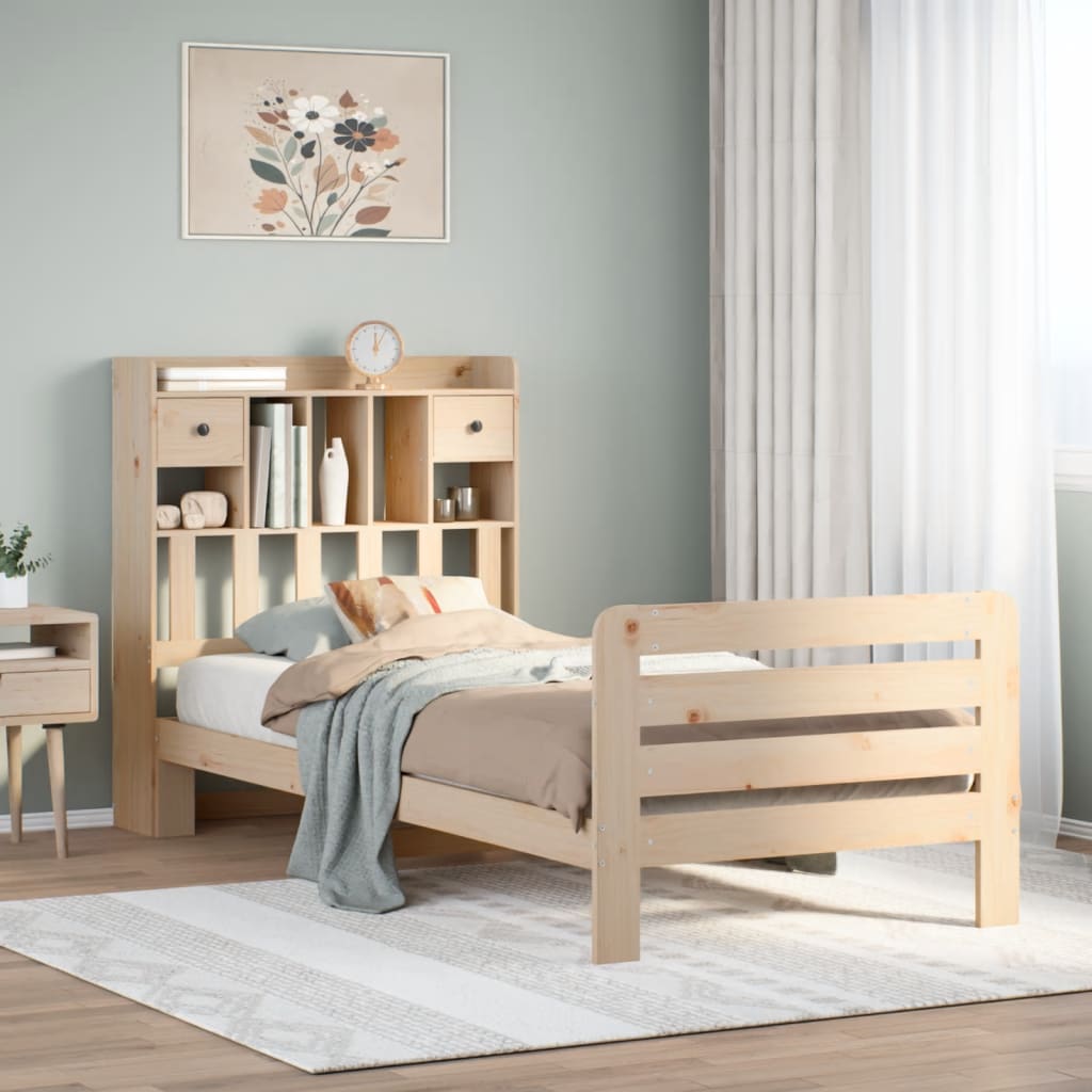 Lit Bibliothèque Sans Matelas 90X200 Cm Bois De Pin Massif