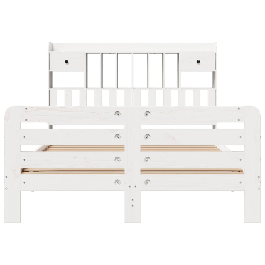 Lit Bibliothèque Sans Matelas Blanc 150X200 Cm Bois Pin Massif