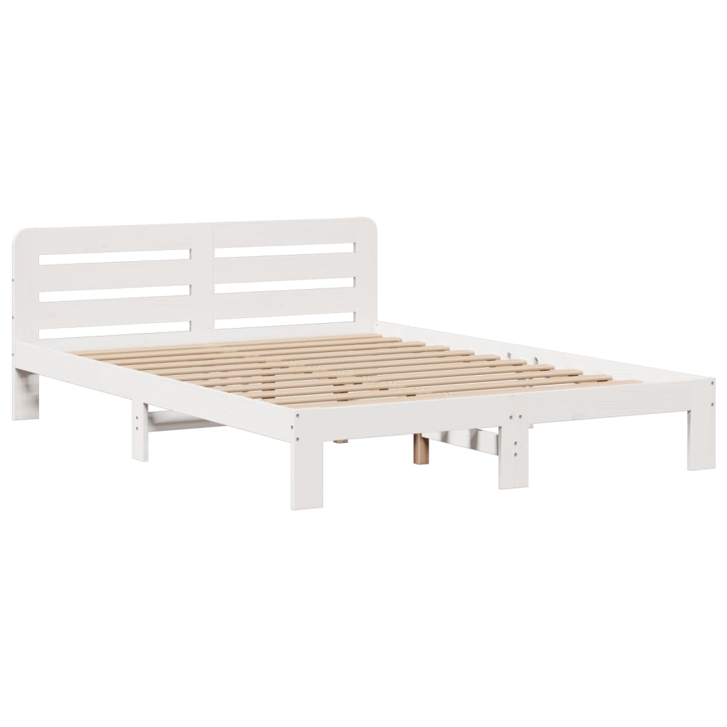 Lit Bibliothèque Sans Matelas Blanc 150X200 Cm Bois Pin Massif