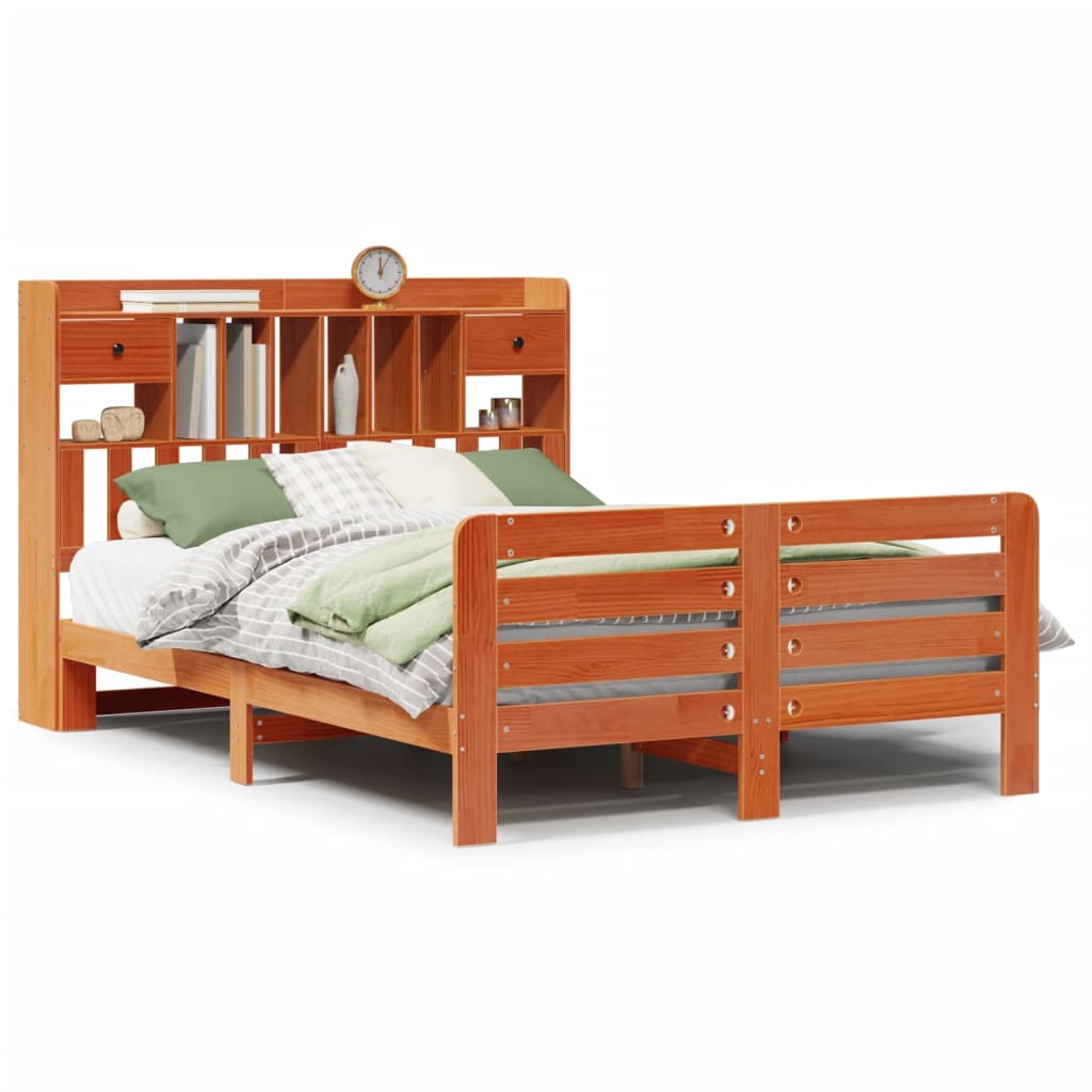 Lit Bibliothèque Sans Matelas Cire Marron 160X200 Cm Pin Massif