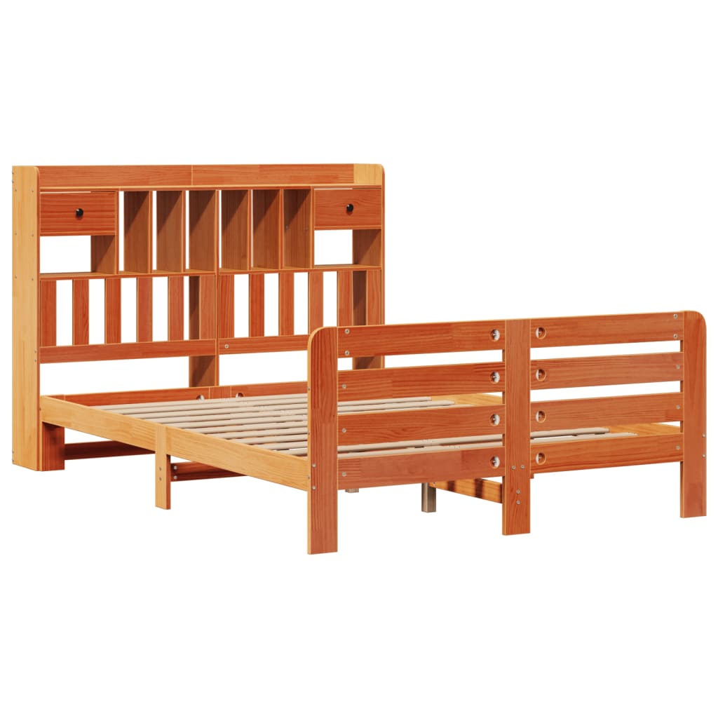 Lit Bibliothèque Sans Matelas Cire Marron 160X200 Cm Pin Massif
