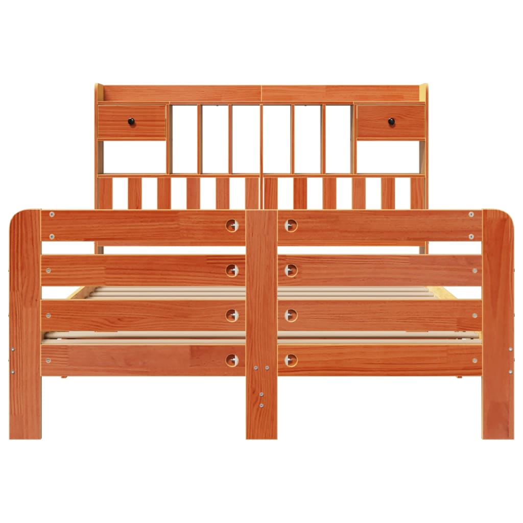 Lit Bibliothèque Sans Matelas Cire Marron 160X200 Cm Pin Massif