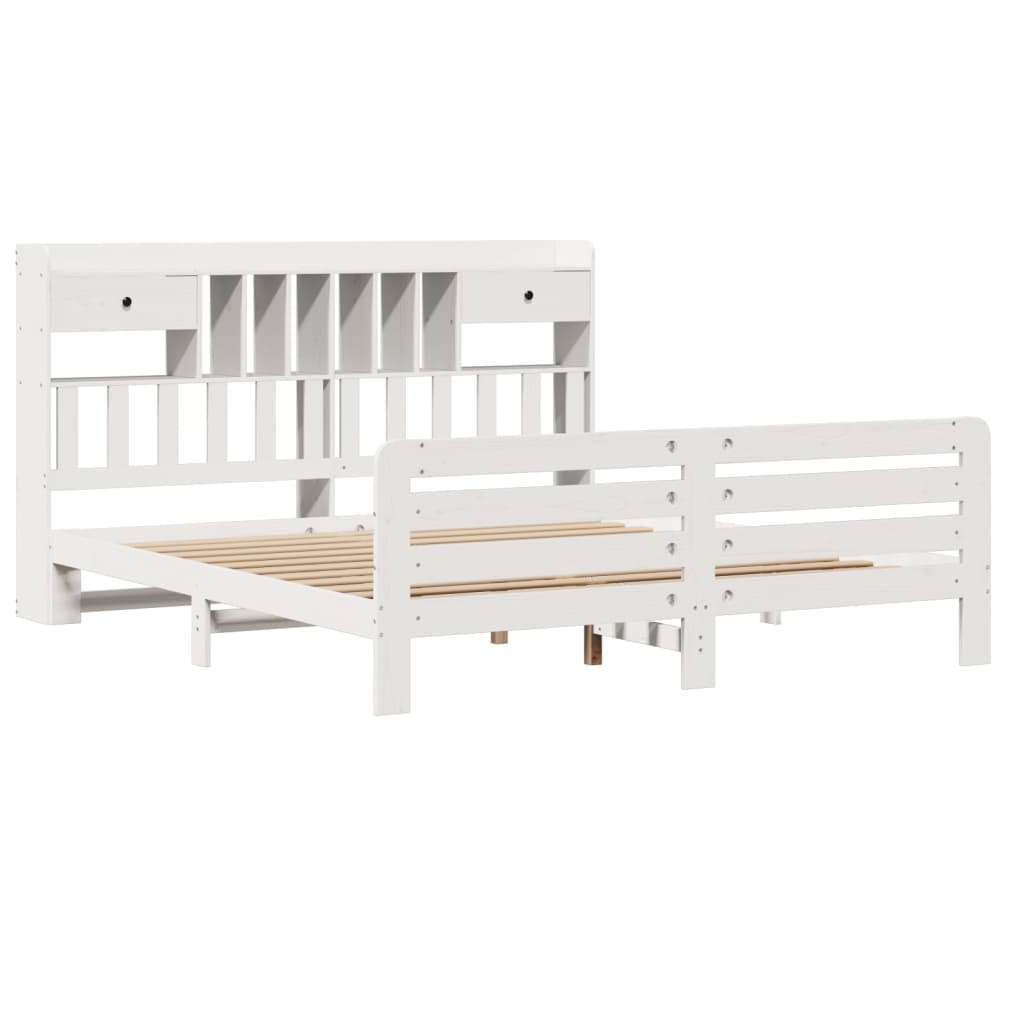 Lit Bibliothèque Sans Matelas Blanc 180X200 Cm Bois Pin Massif