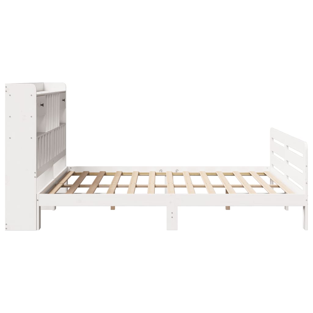 Lit Bibliothèque Sans Matelas Blanc 180X200 Cm Bois Pin Massif