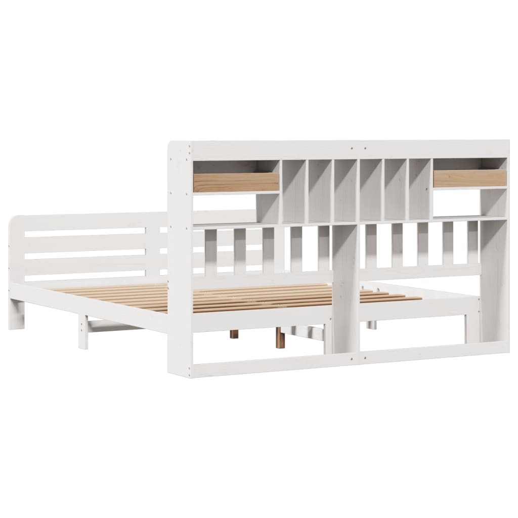 Lit Bibliothèque Sans Matelas Blanc 180X200 Cm Bois Pin Massif