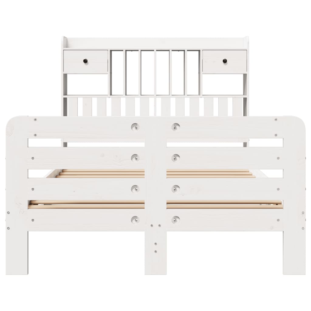 Lit Bibliothèque Sans Matelas Blanc 135X190 Cm Bois Pin Massif