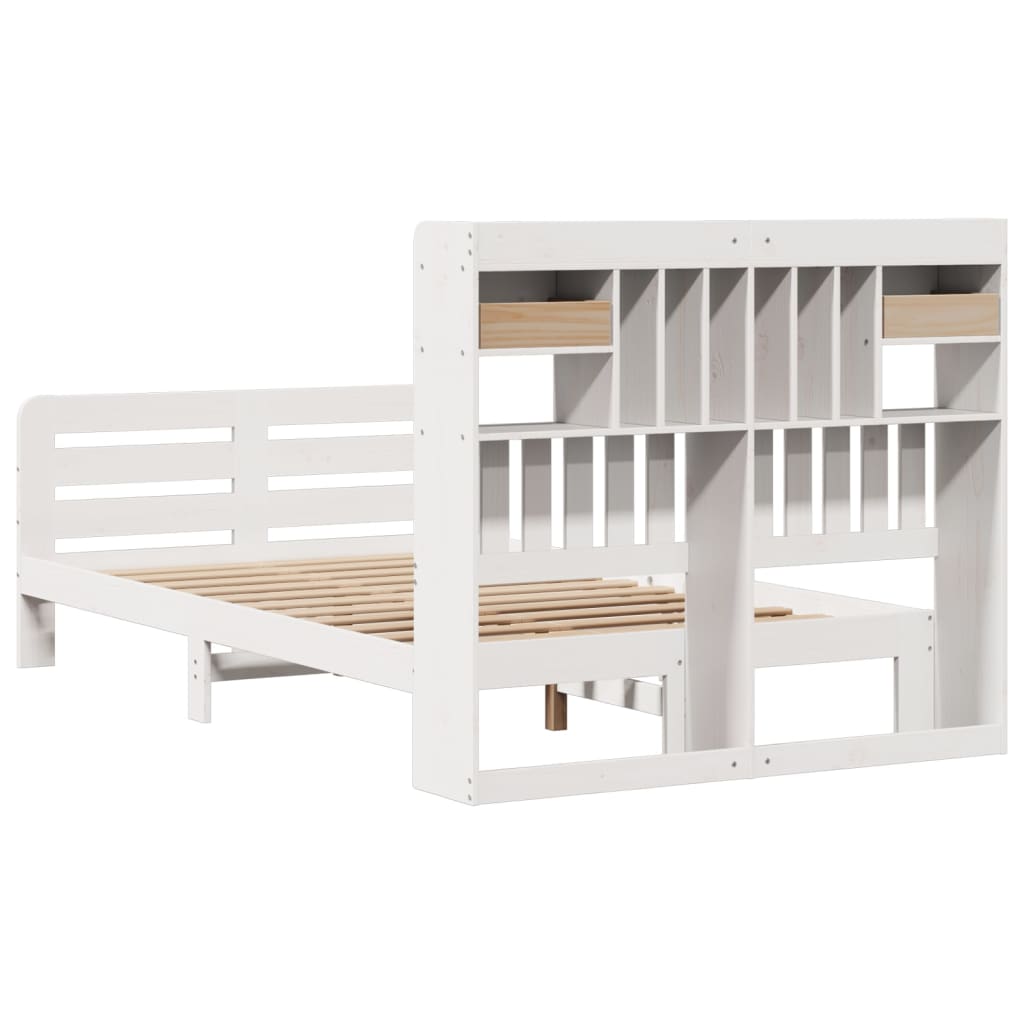Lit Bibliothèque Sans Matelas Blanc 135X190 Cm Bois Pin Massif