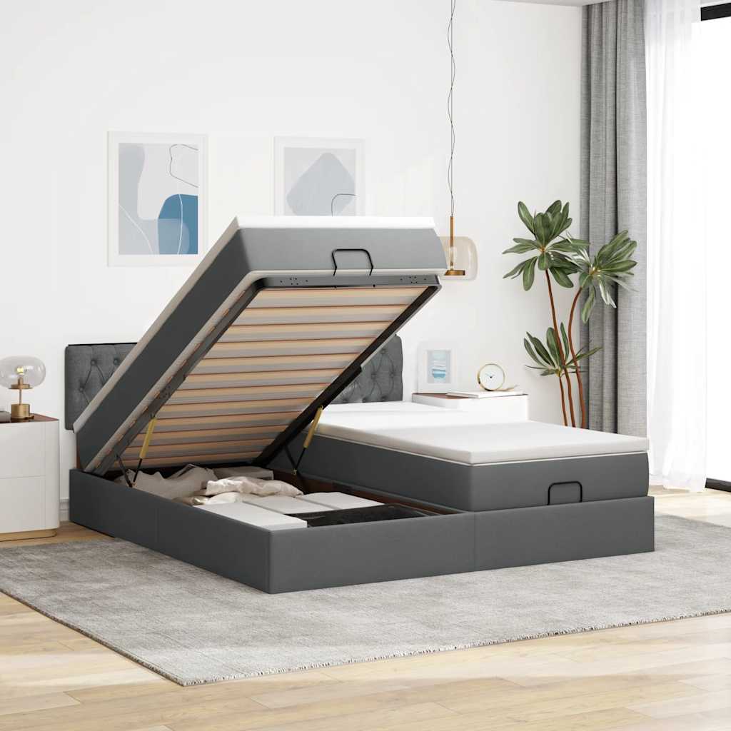 Cadre De Lit Ottoman Avec Matelas 200X200Cm Tissu