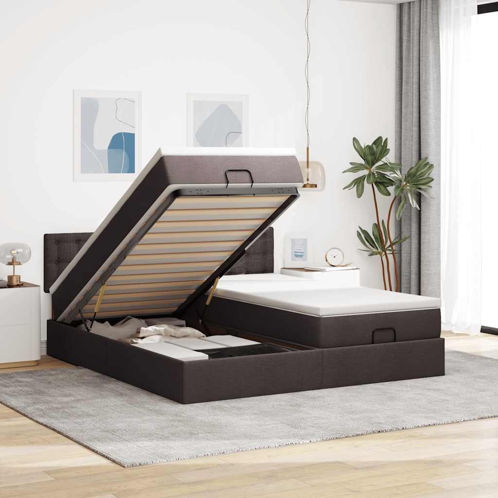 Cadre De Lit Ottoman Avec Matelas 200X200Cm Tissu