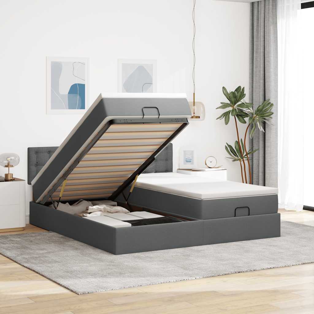 Cadre De Lit Ottoman Avec Matelas 200X200Cm Tissu
