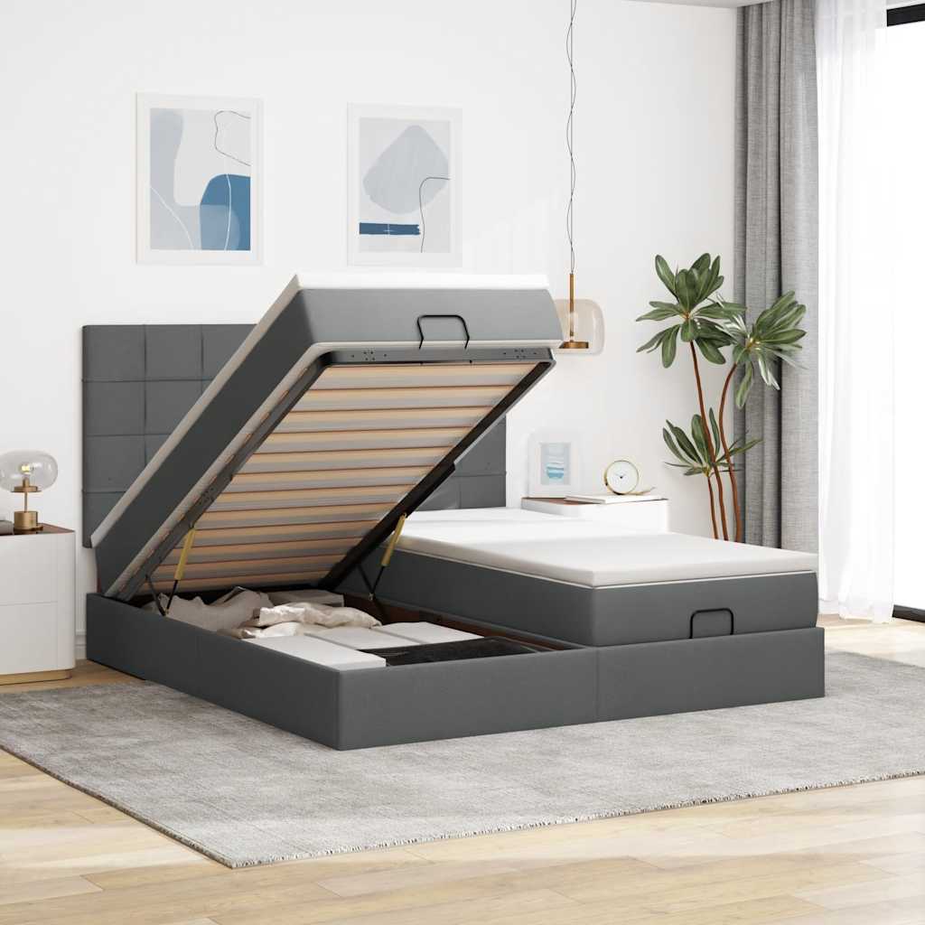 Cadre De Lit Ottoman Avec Matelas 200X200Cm Tissu
