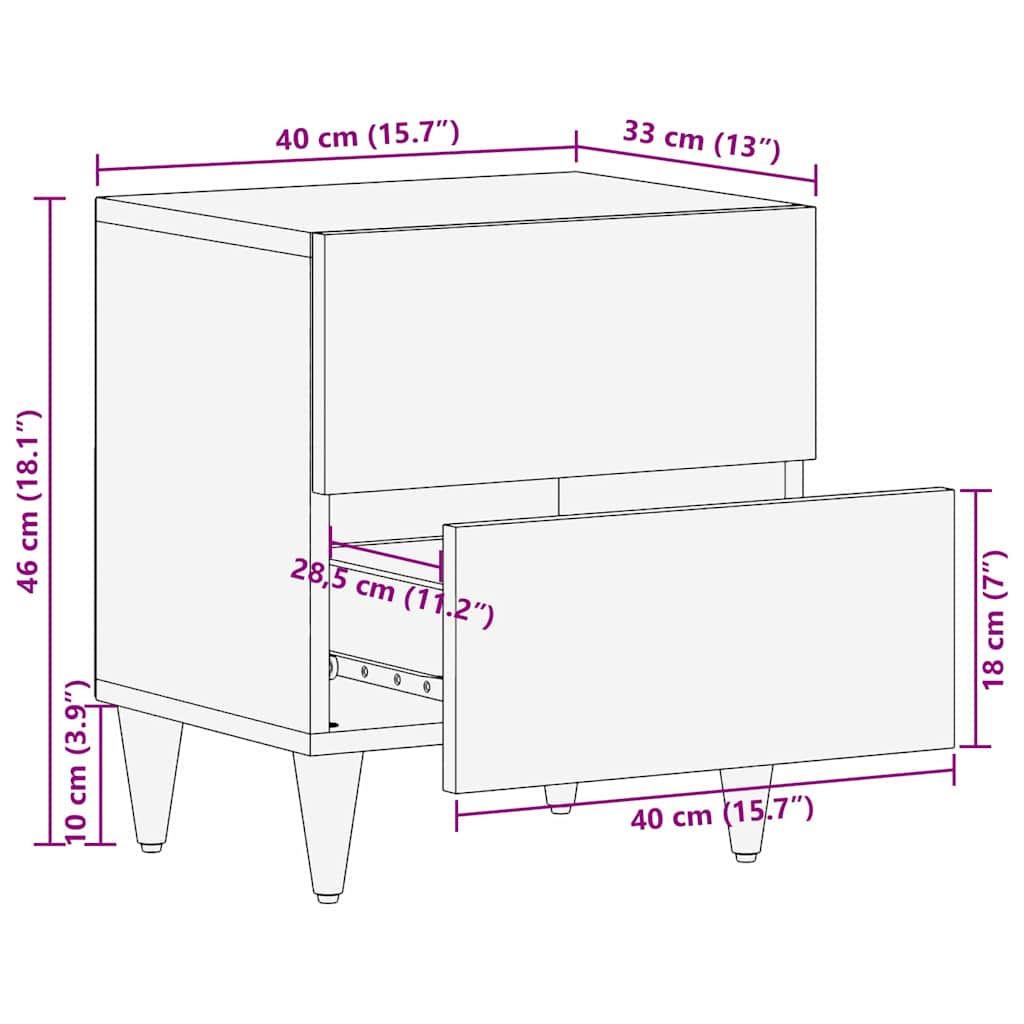 Cabinet De Chevet 2 Pièces 40 X 33 X 46 Cm