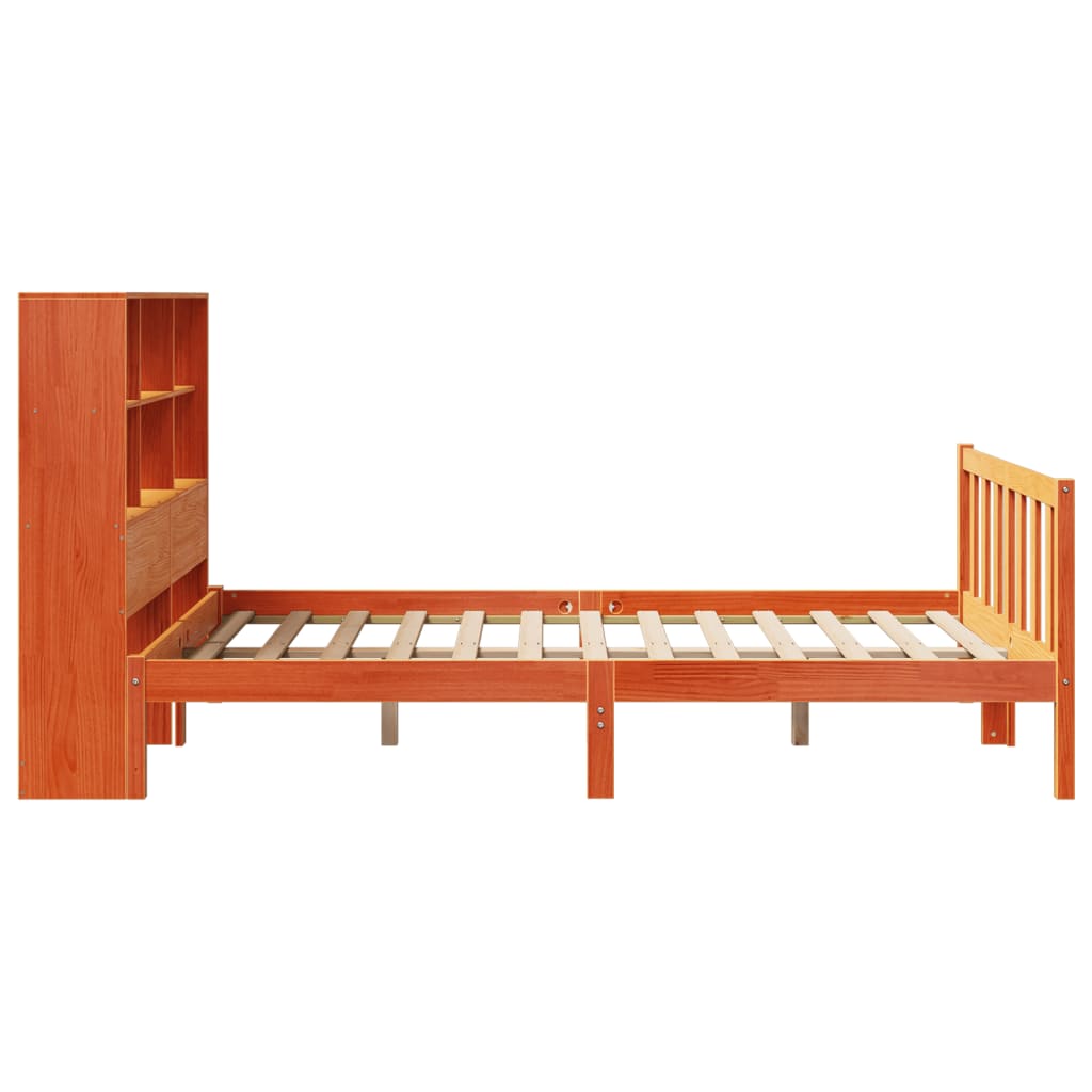 Lit Bibliothèque Sans Matelas Cire Marron 135X190 Cm Pin Massif