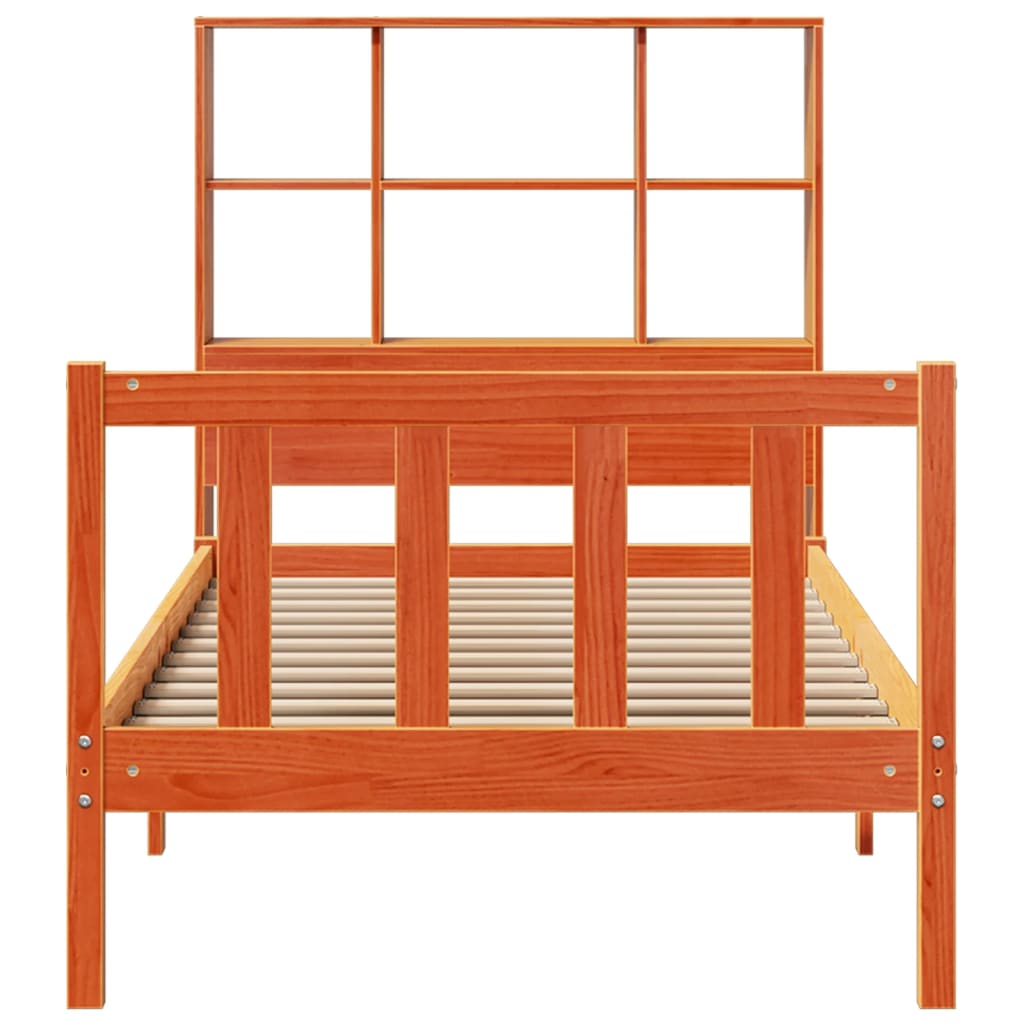 Lit Bibliothèque Sans Matelas Cire Marron 100X200 Cm Pin Massif