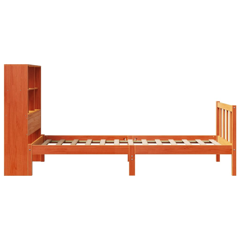 Lit Bibliothèque Sans Matelas Cire Marron 100X200 Cm Pin Massif