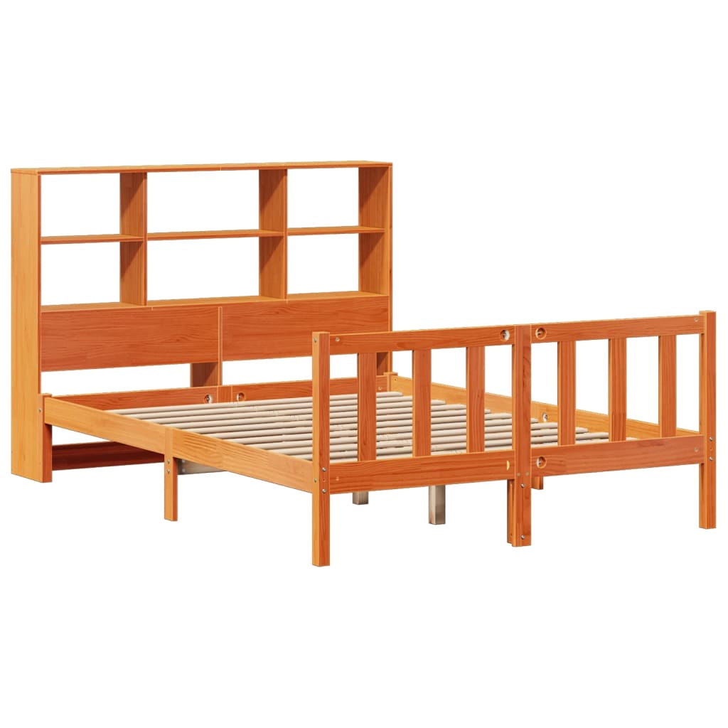 Lit Bibliothèque Sans Matelas Cire Marron 140X200 Cm Pin Massif