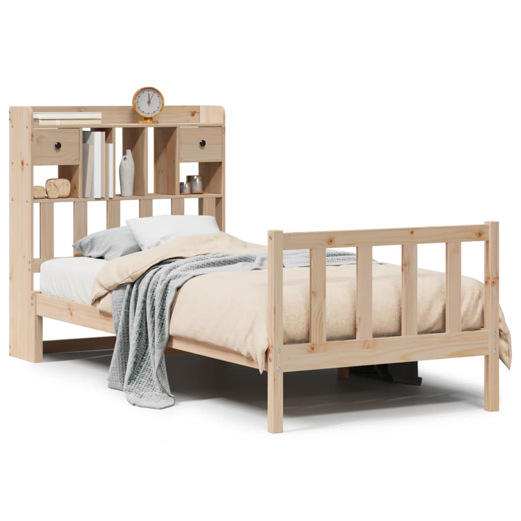 Lit Bibliothèque Sans Matelas 90X190 Cm Bois De Pin Massif
