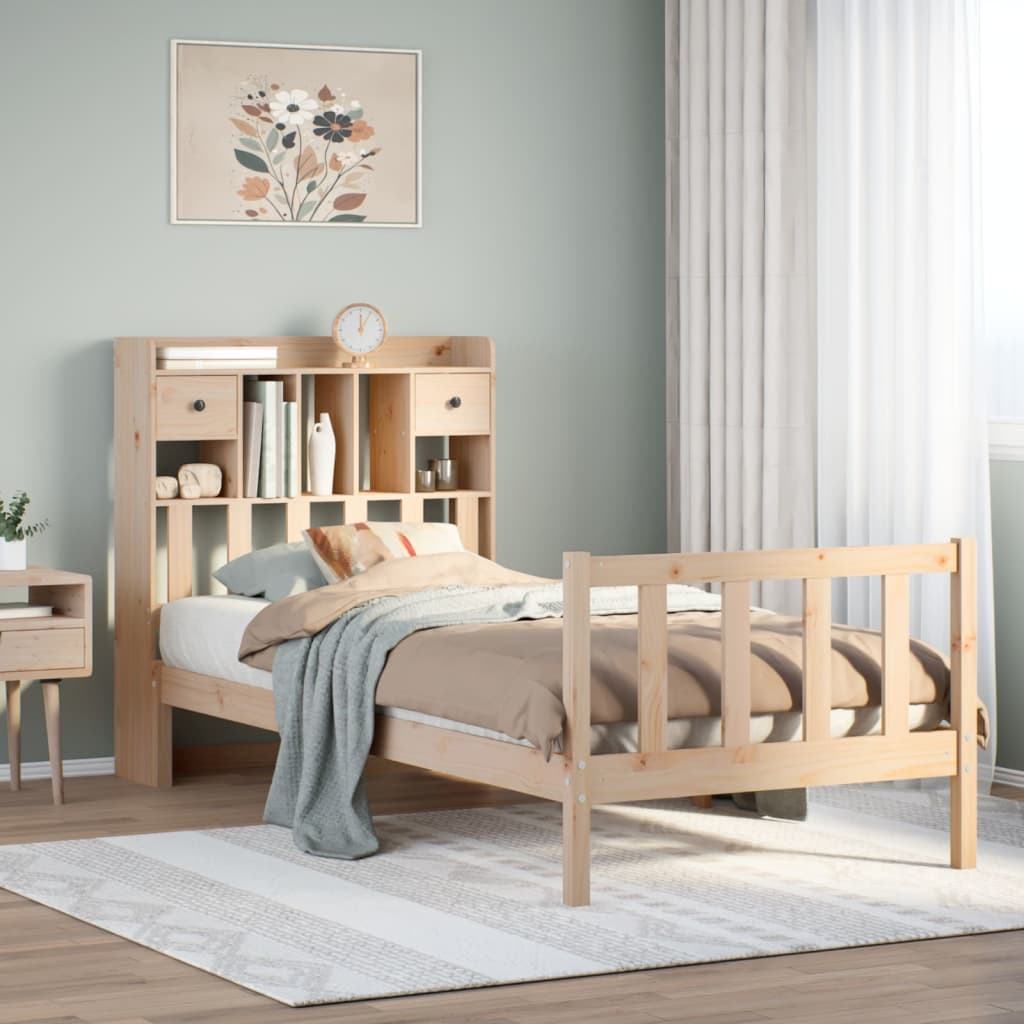 Lit Bibliothèque Sans Matelas 90X190 Cm Bois De Pin Massif